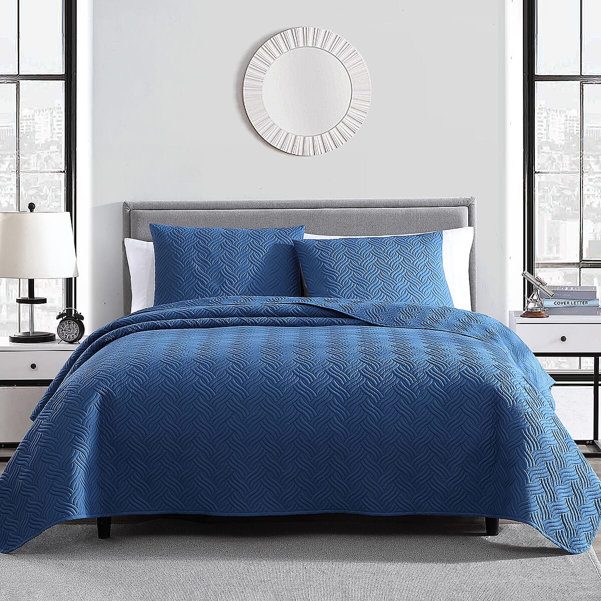 The Nesting Company- Willow 3 Piece King Quilt Set Slate | Bed Comforters | Polyester Comforter | Bedding Sets image number 1