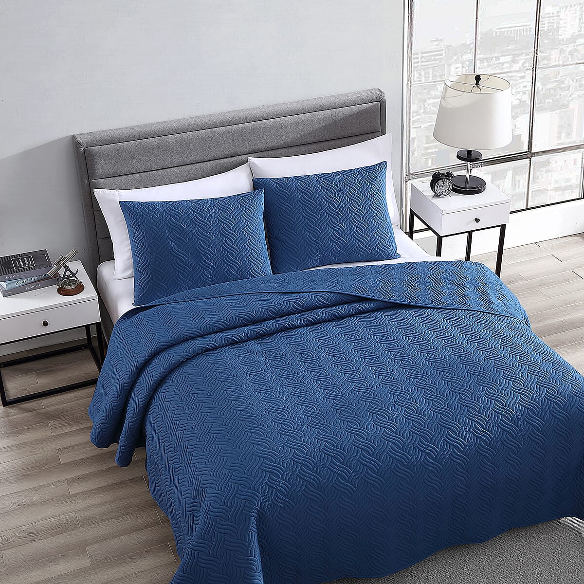 The Nesting Company- Willow 3 Piece King Quilt Set Slate | Bed Comforters | Polyester Comforter | Bedding Sets image number 2