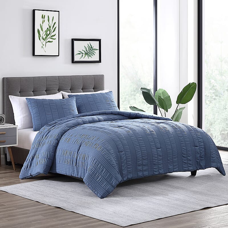 The Nesting Company- Elm 3 Piece Comforter Set - Queen (Blue) , Bed Comforter Blanket Set , Cozy Comforter , Bedding Set