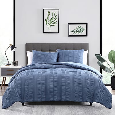 The Nesting Company- Elm 3 Piece Comforter Set - Queen (Blue) , Bed Comforter Blanket Set , Cozy Comforter , Bedding Set