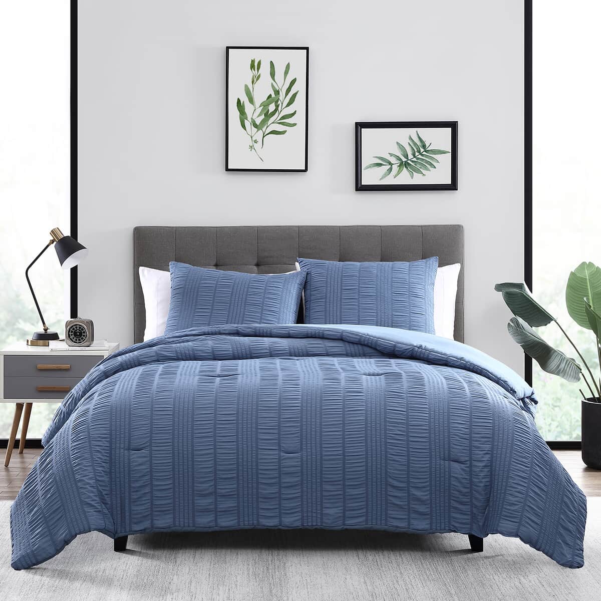 The Nesting Company- Elm 3 Piece Comforter Set - Queen (Blue) , Bed Comforter Blanket Set , Cozy Comforter , Bedding Set image number 2