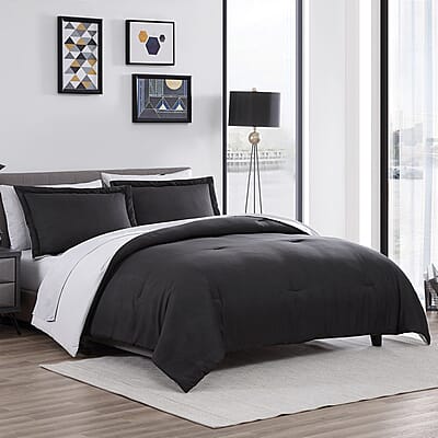 The Nesting Company - Chestnut Reversible 7 Piece Bed in a bag Comforter Set - Black & Gray (Queen) | Bed Comforters | Polyester Comforter | Bedding Sets | Quilt Set