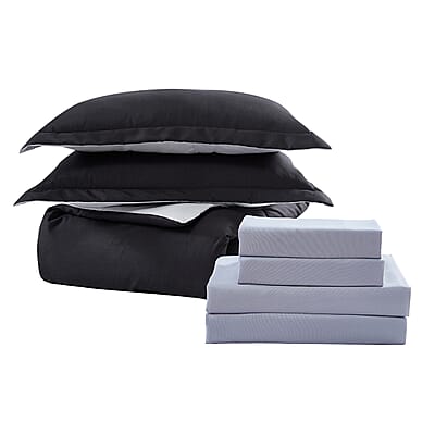 The Nesting Company - Chestnut Reversible 7 Piece Bed in a bag Comforter Set - Black & Gray (Queen) | Bed Comforters | Polyester Comforter | Bedding Sets | Quilt Set