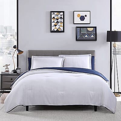 The Nesting Company - Chestnut Reversible 7 Piece Bed in a bag Comforter Set - White & Navy (Queen) , Bed Comforters , Polyester Comforter , Bedding Sets , Quilt Set