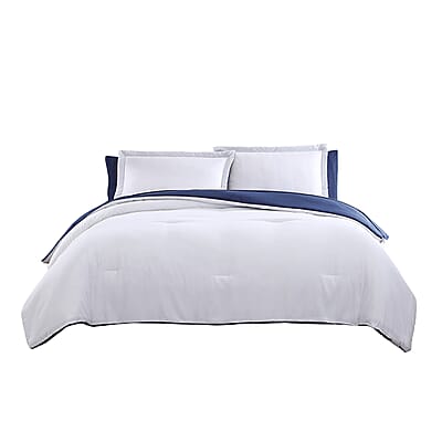 The Nesting Company - Chestnut Reversible 7 Piece Bed in a bag Comforter Set - White & Navy (Queen) , Bed Comforters , Polyester Comforter , Bedding Sets , Quilt Set