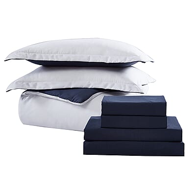 The Nesting Company - Chestnut Reversible 7 Piece Bed in a bag Comforter Set - White & Navy (Queen) , Bed Comforters , Polyester Comforter , Bedding Sets , Quilt Set