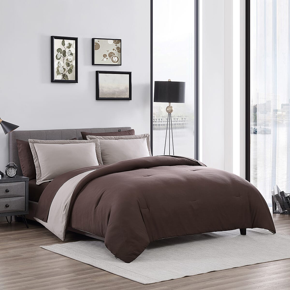 The Nesting Company - Chestnut Reversible 7 Piece Bed in a bag Comforter Set - Khaki & Brown (Queen) , Bed Comforters , Polyester Comforter , Bedding Sets , Quilt Set image number 0