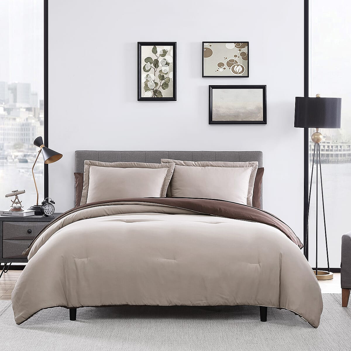 The Nesting Company - Chestnut Reversible 7 Piece Bed in a bag Comforter Set - Khaki & Brown (Queen) , Bed Comforters , Polyester Comforter , Bedding Sets , Quilt Set image number 1