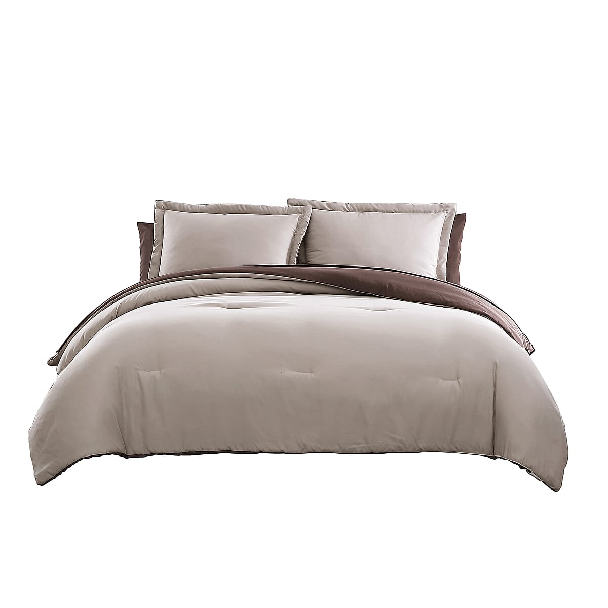 The Nesting Company - Chestnut Reversible 7 Piece Bed in a bag Comforter Set - Khaki & Brown (Queen) , Bed Comforters , Polyester Comforter , Bedding Sets , Quilt Set image number 3