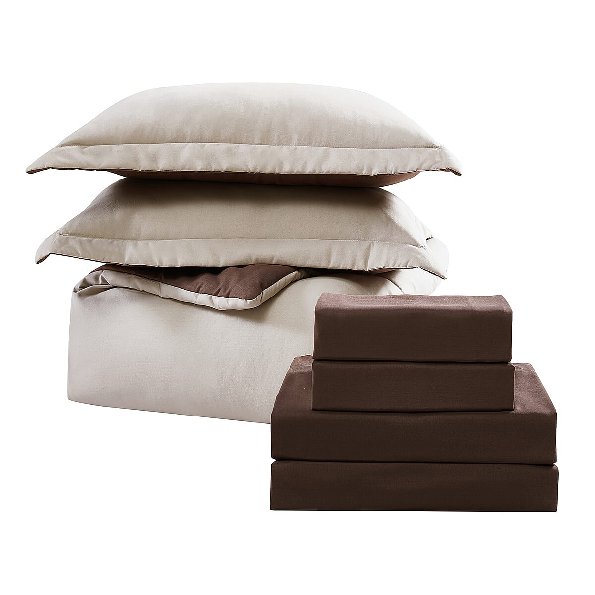 The Nesting Company - Chestnut Reversible 7 Piece Bed in a bag Comforter Set - Khaki & Brown (Queen) , Bed Comforters , Polyester Comforter , Bedding Sets , Quilt Set image number 4