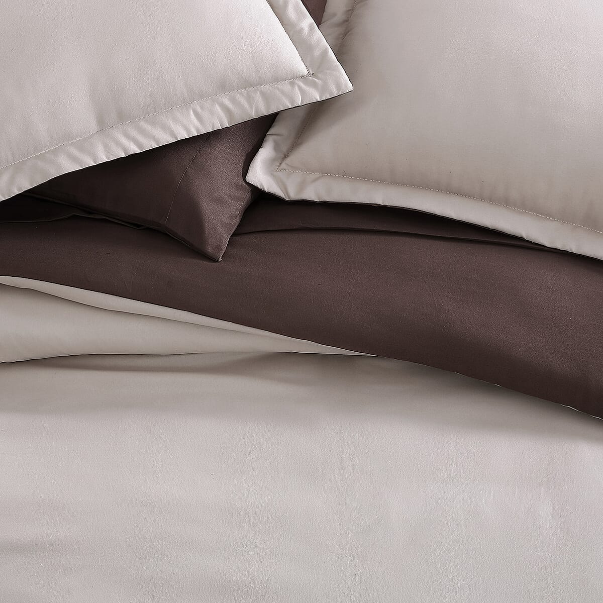 The Nesting Company - Chestnut Reversible 7 Piece Bed in a bag Comforter Set - Khaki & Brown (Queen) , Bed Comforters , Polyester Comforter , Bedding Sets , Quilt Set image number 5