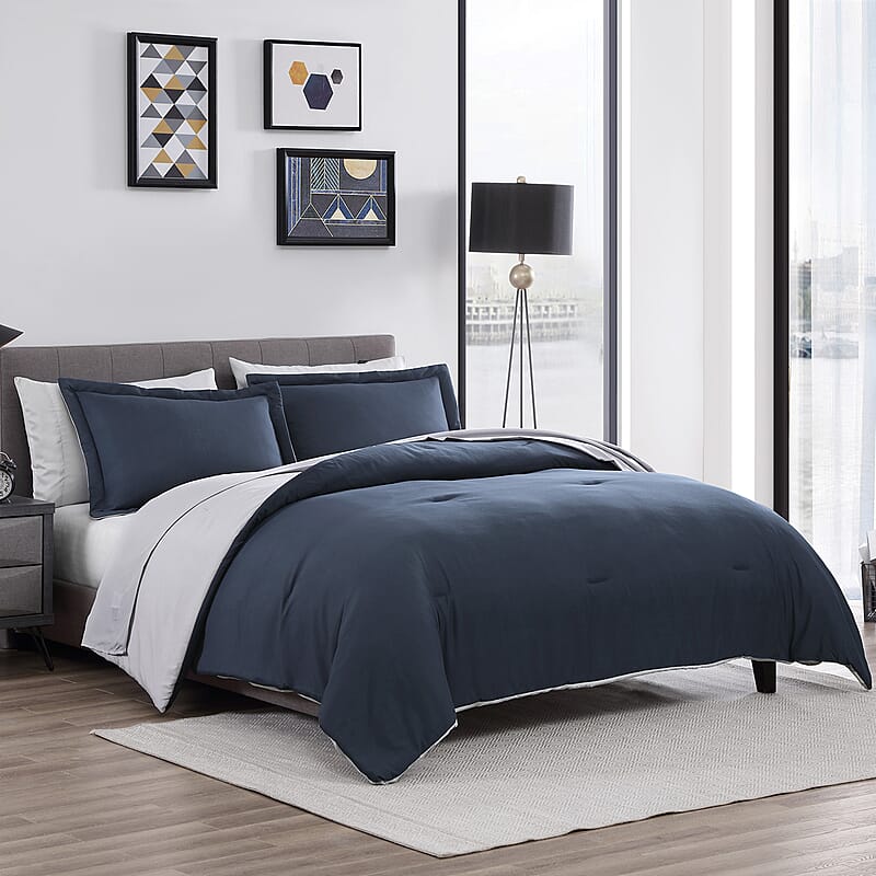 The Nesting Company - Chestnut Reversible 7 Piece bed in a bag Comforter Set - Navy & Gray (Queen) | Bed Comforters | Polyester Comforter | Bedding Sets | Quilt Set