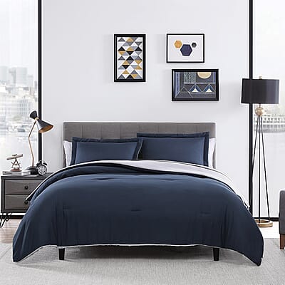 The Nesting Company - Chestnut Reversible 7 Piece bed in a bag Comforter Set - Navy & Gray (Queen) | Bed Comforters | Polyester Comforter | Bedding Sets | Quilt Set