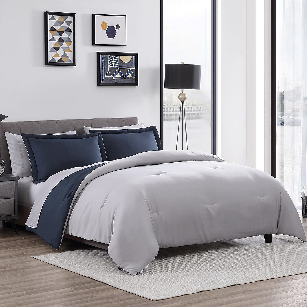 The Nesting Company - Chestnut Reversible 7 Piece bed in a bag Comforter Set - Navy & Gray (Queen) | Bed Comforters | Polyester Comforter | Bedding Sets | Quilt Set image number 2