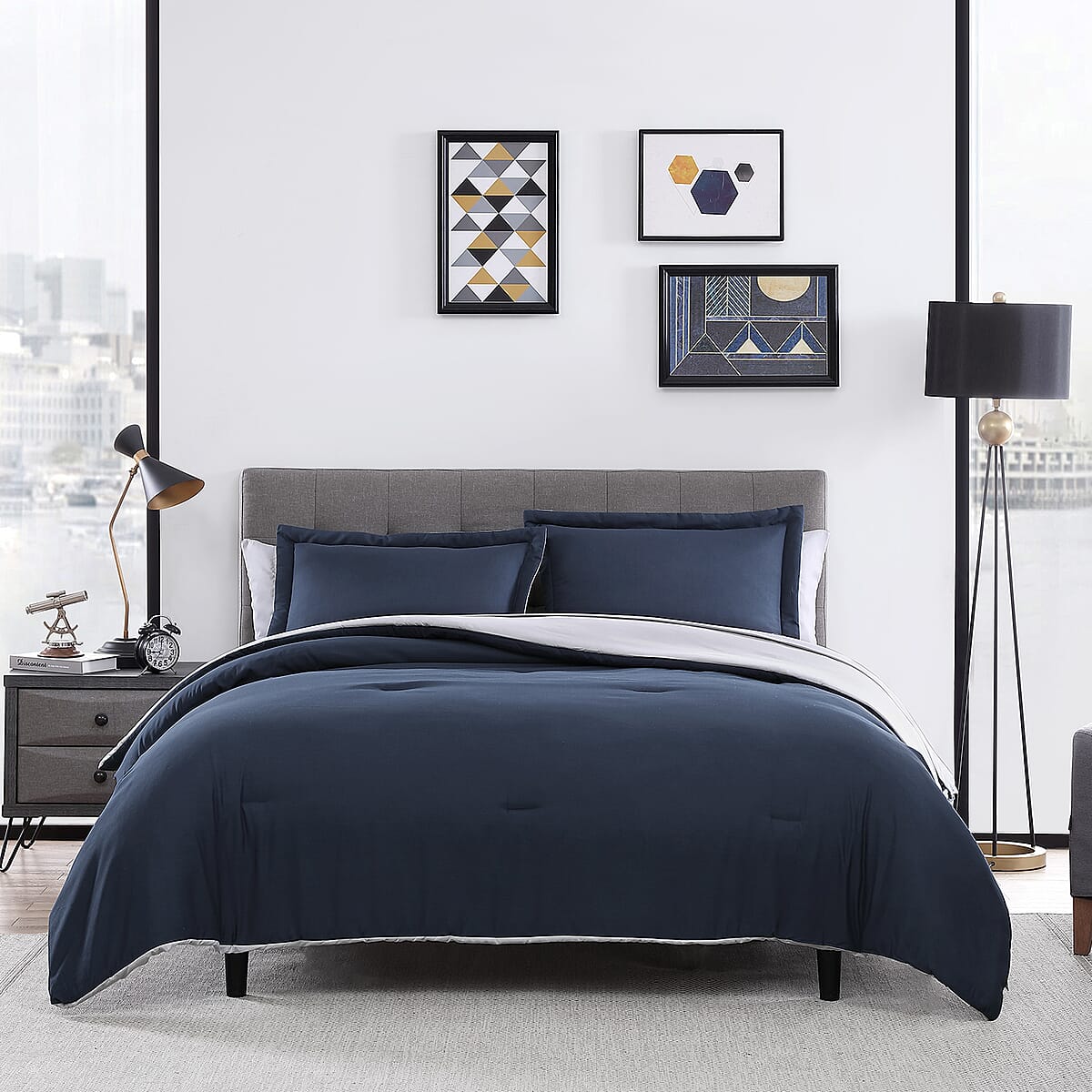 The Nesting Company - Chestnut Reversible 7 Piece bed in a bag Comforter Set - Navy & Gray (King) | Bed Comforters | Polyester Comforter | Bedding Sets | Quilt Set image number 1