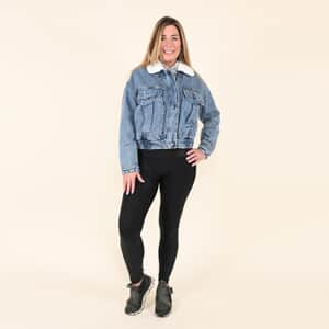 Tamsy Denim Cropped Jacket with Sherpa Collar - S