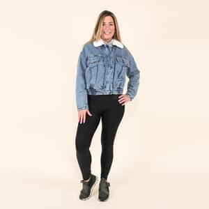 Tamsy Denim Cropped Jacket with Sherpa Collar - 1X