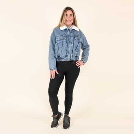 Tamsy Denim Cropped Jacket with Sherpa Collar - 1X image number 0