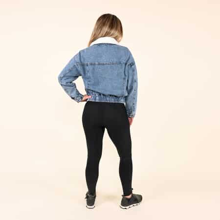 Tamsy Denim Cropped Jacket with Sherpa Collar - 1X image number 1