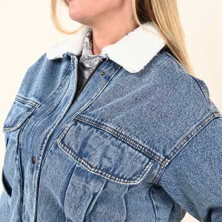 Tamsy Denim Cropped Jacket with Sherpa Collar - 1X image number 3
