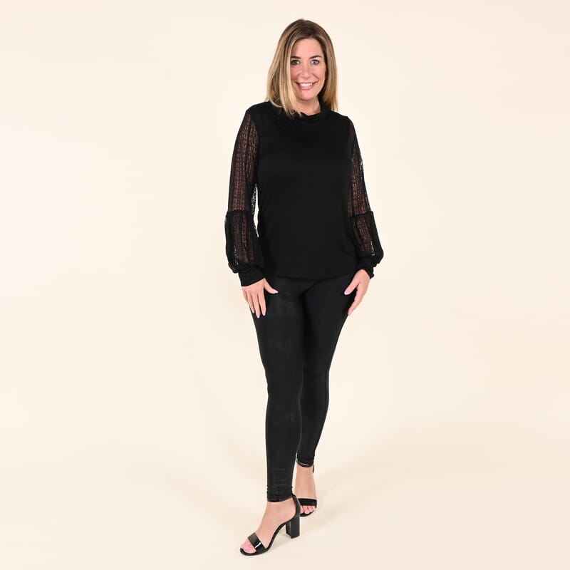 Tamsy Black Lace Long Sleeve Blouse - S