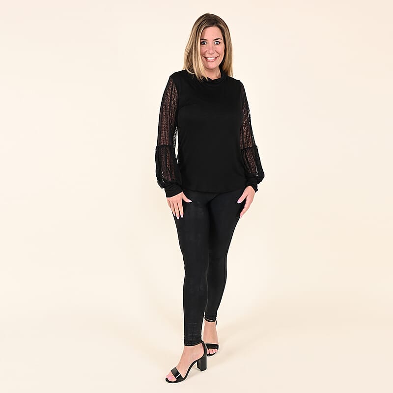 Tamsy Black Lace Long Sleeve Blouse - S