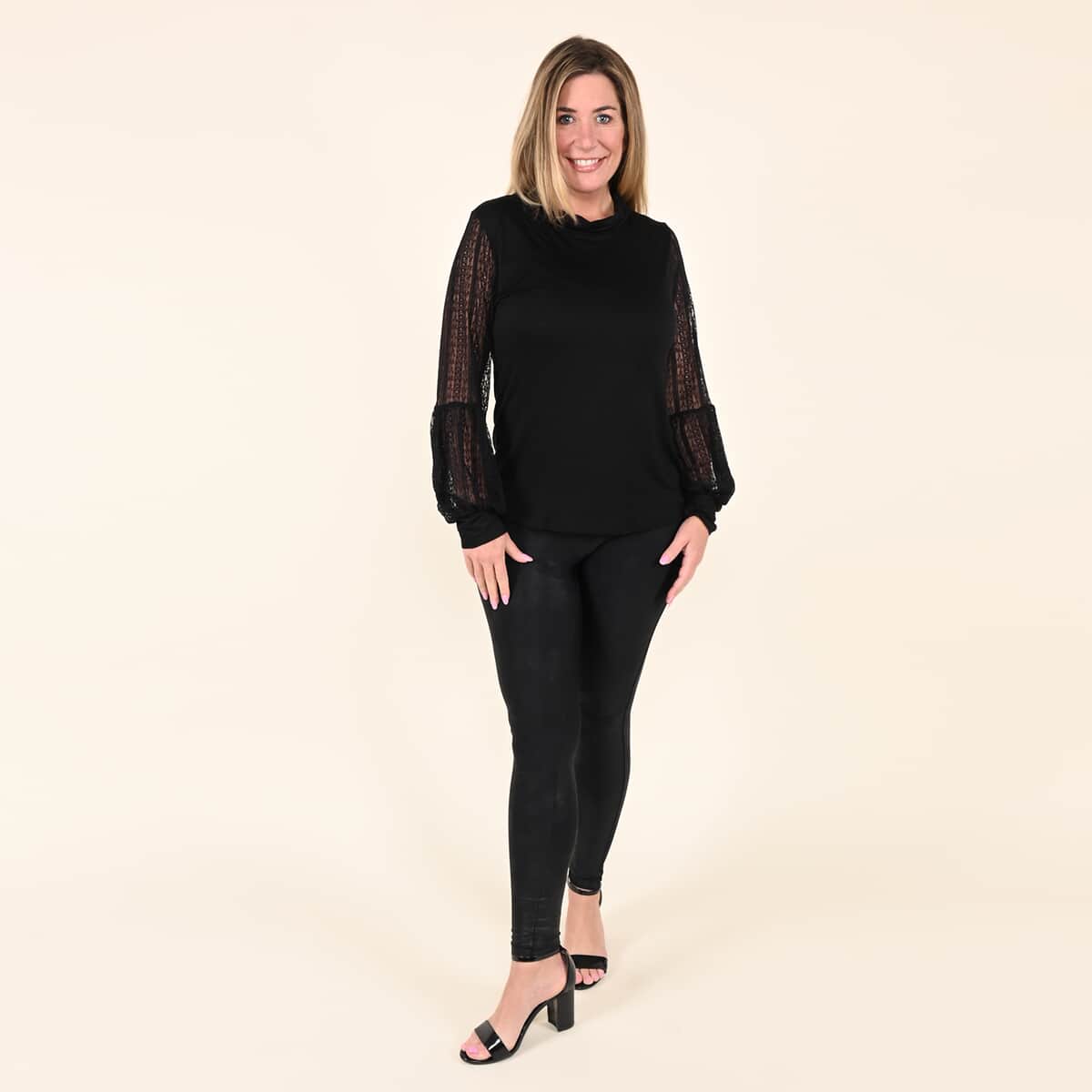 Tamsy Black Lace Long Sleeve Blouse - L image number 0