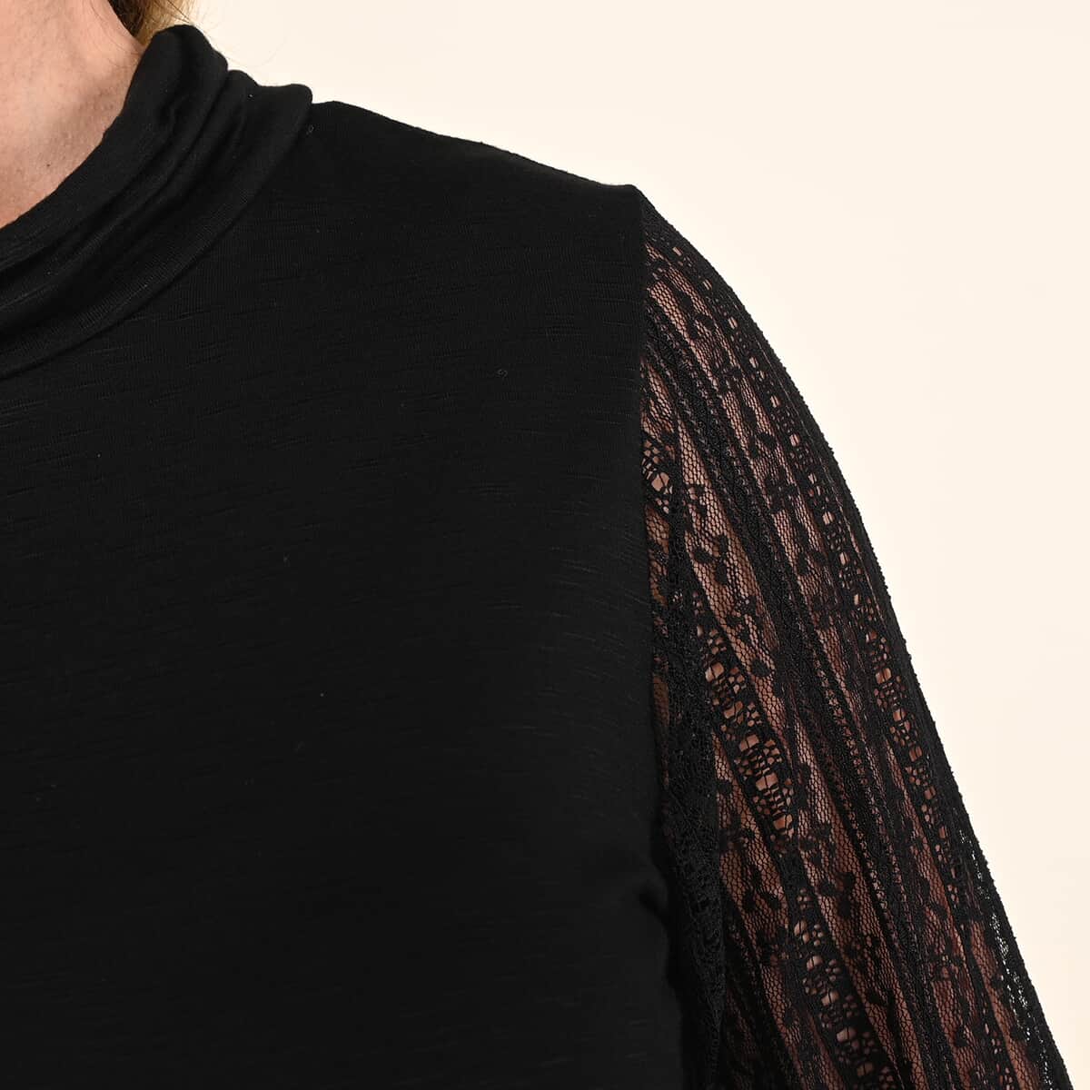 Tamsy Black Lace Long Sleeve Blouse - L image number 3