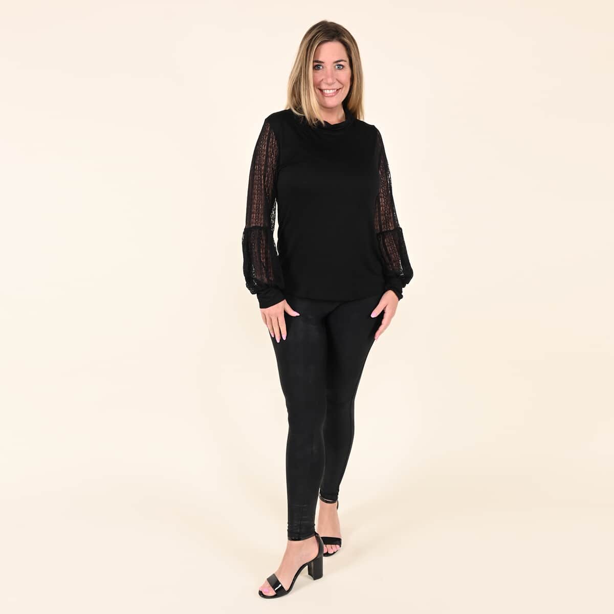 Tamsy Black Lace Long Sleeve Blouse - 1X image number 0