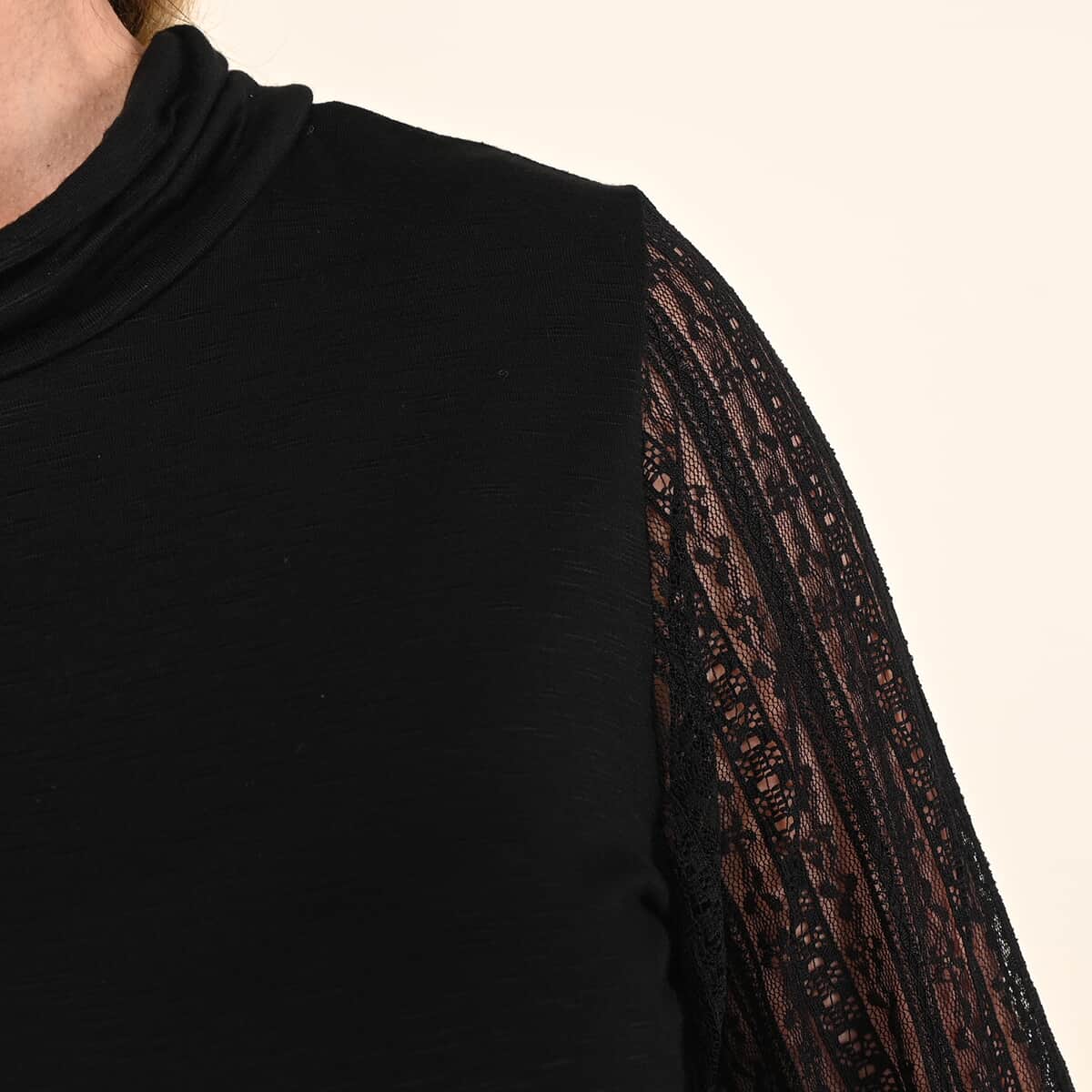 Tamsy Black Lace Long Sleeve Blouse - 1X image number 3
