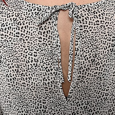 Tamsy White with Black Leopard Empire Waist Peplum Blouse - S