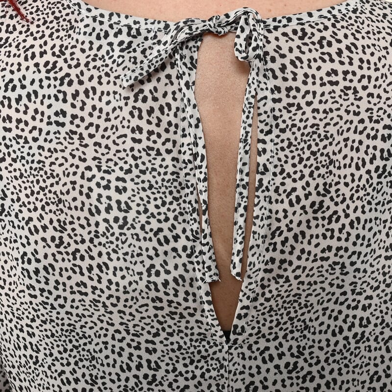 Tamsy White with Black Leopard Empire Waist Peplum Blouse - S
