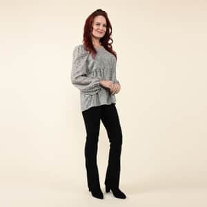 Tamsy White with Black Leopard Empire Waist Peplum Blouse - M