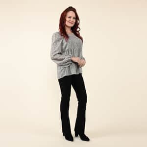 Tamsy White with Black Leopard Empire Waist Peplum Blouse - L