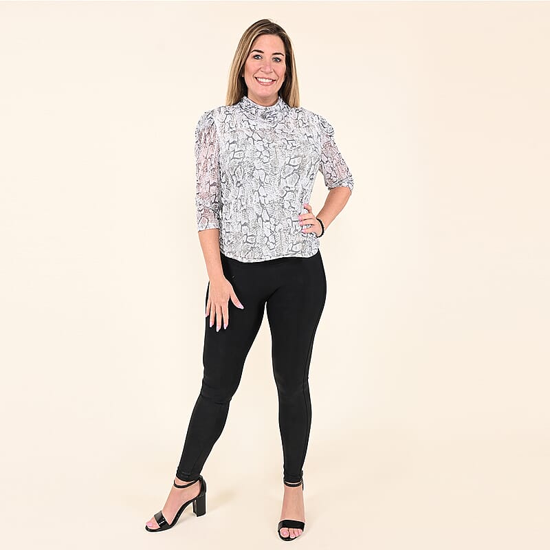Tamsy Tan Snakeskin Sheer Shell Turtleneck Blouse - S