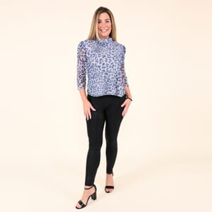 Tamsy Blue Leopard Sheer Shell Turtleneck Blouse - M