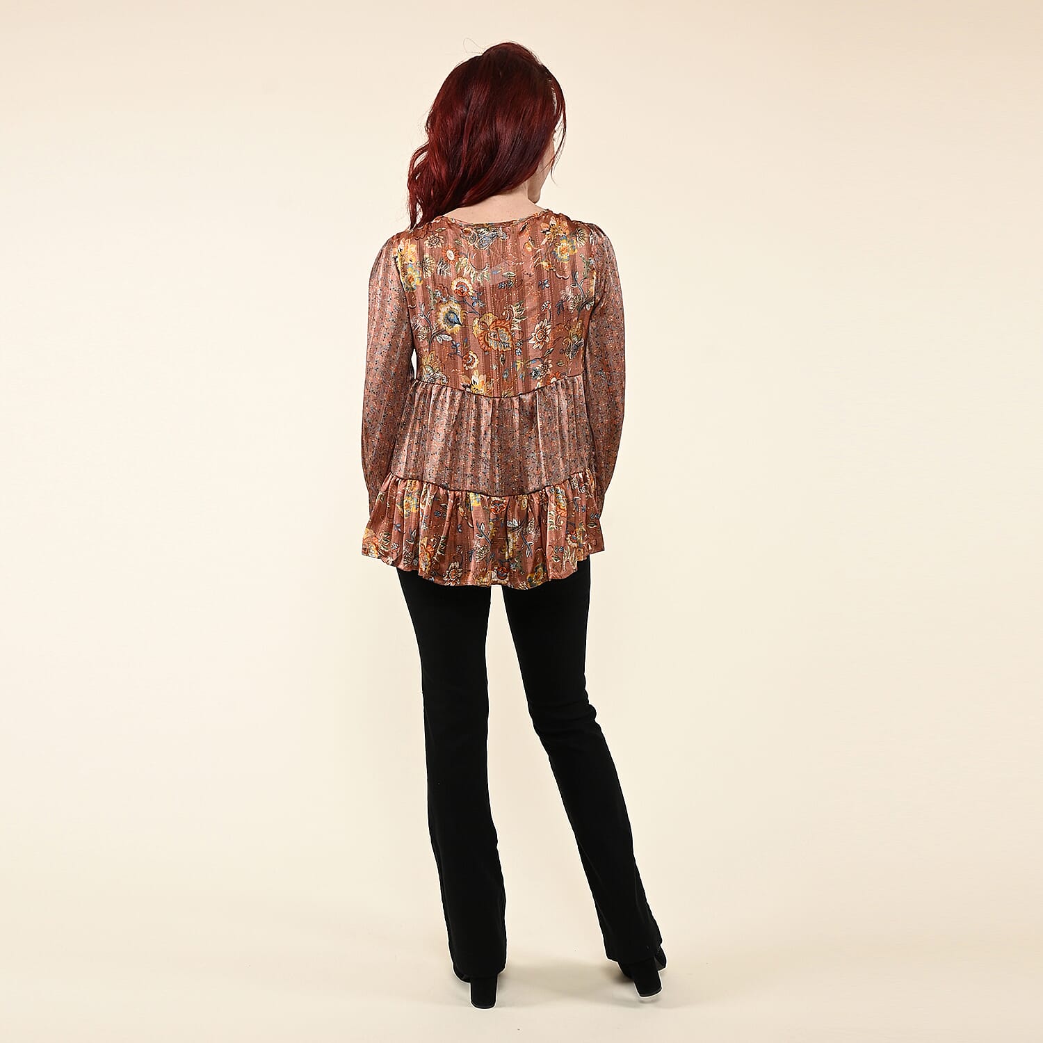 TAMSY Rust Flower Paisley Babydoll Long Sleeve Breathable Quick Drying Blouse-L - Picture 2 of 6