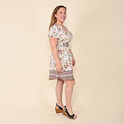 Tamsy Multicolor Floral Smocked Waist Dress - S