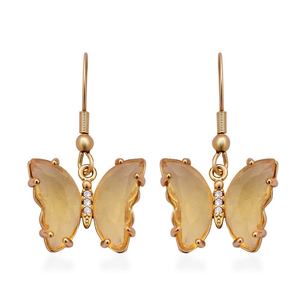 Simulated Yellow Sapphire and Simulated Diamond Butterfly Earrings in Goldtone image number 0