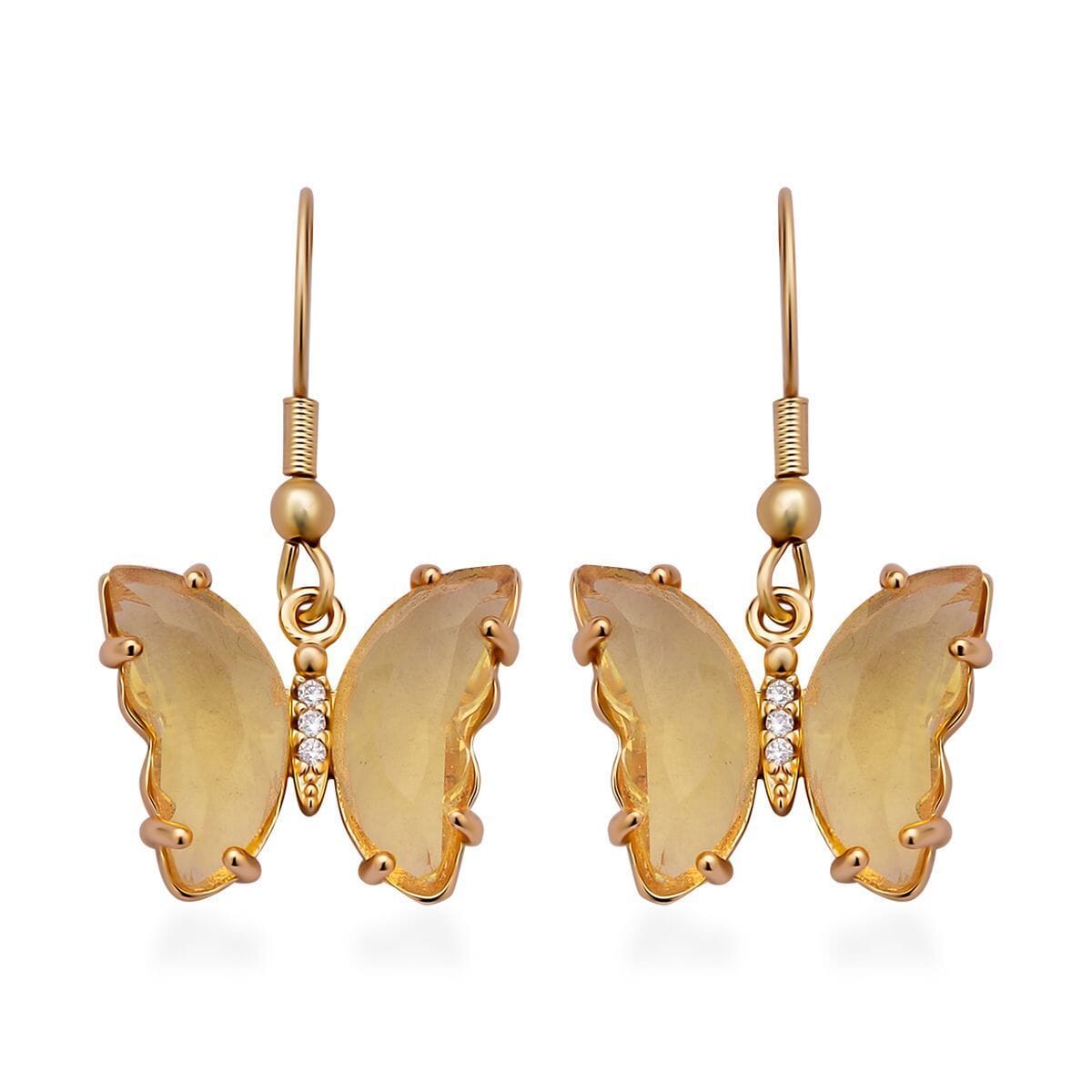 Simulated Yellow Sapphire and Simulated Diamond Butterfly Earrings in Goldtone image number 0