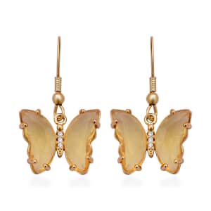 Simulated Yellow Sapphire and Simulated Diamond Butterfly Earrings in Goldtone