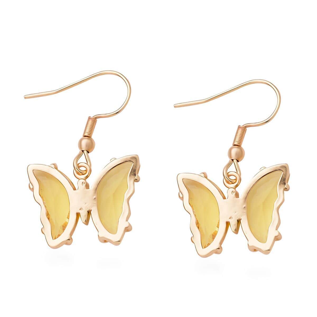 Simulated Yellow and White Diamond Butterfly Earrings in Goldtone 0.10 ctw image number 3