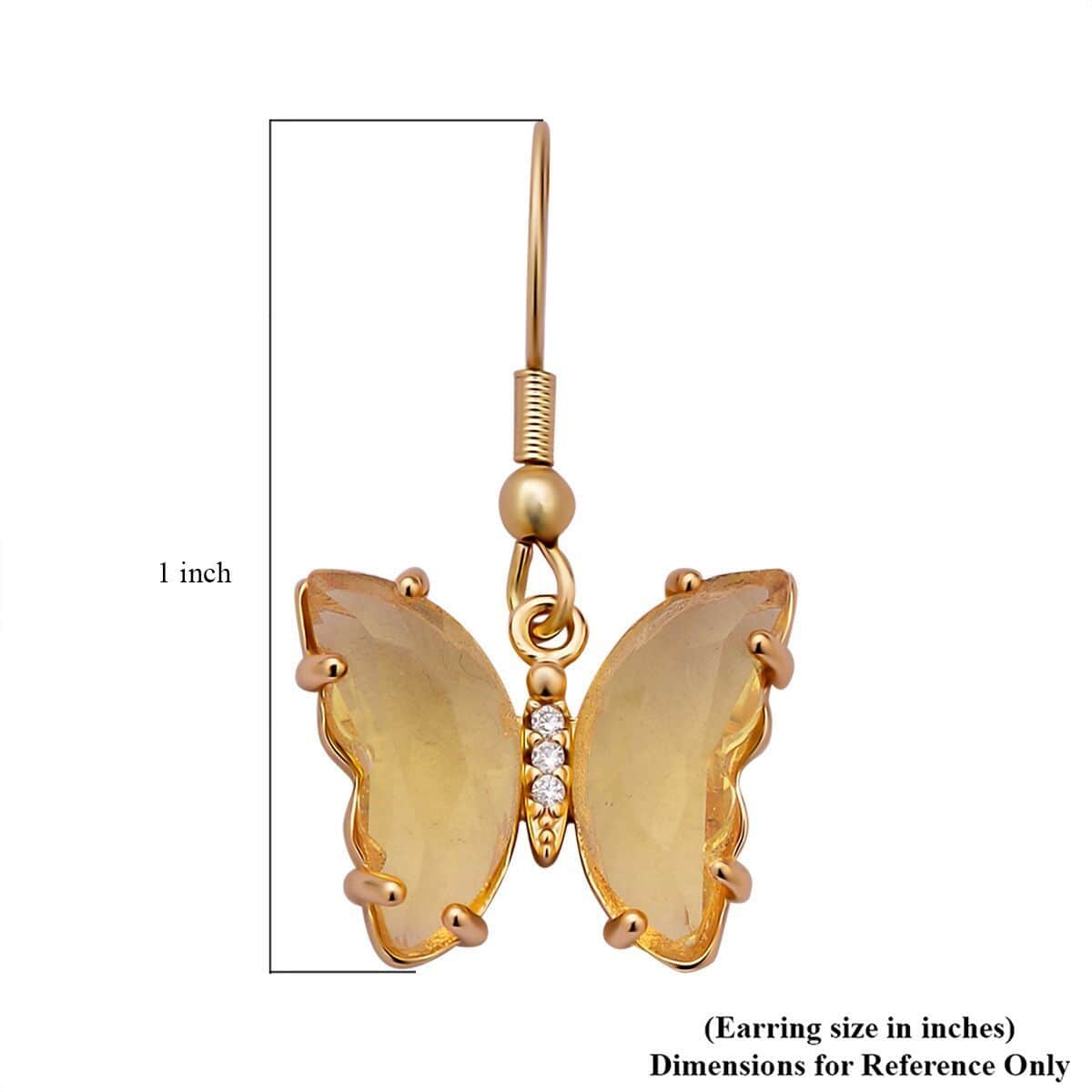 Simulated Yellow Sapphire and Simulated Diamond Butterfly Earrings in Goldtone image number 4