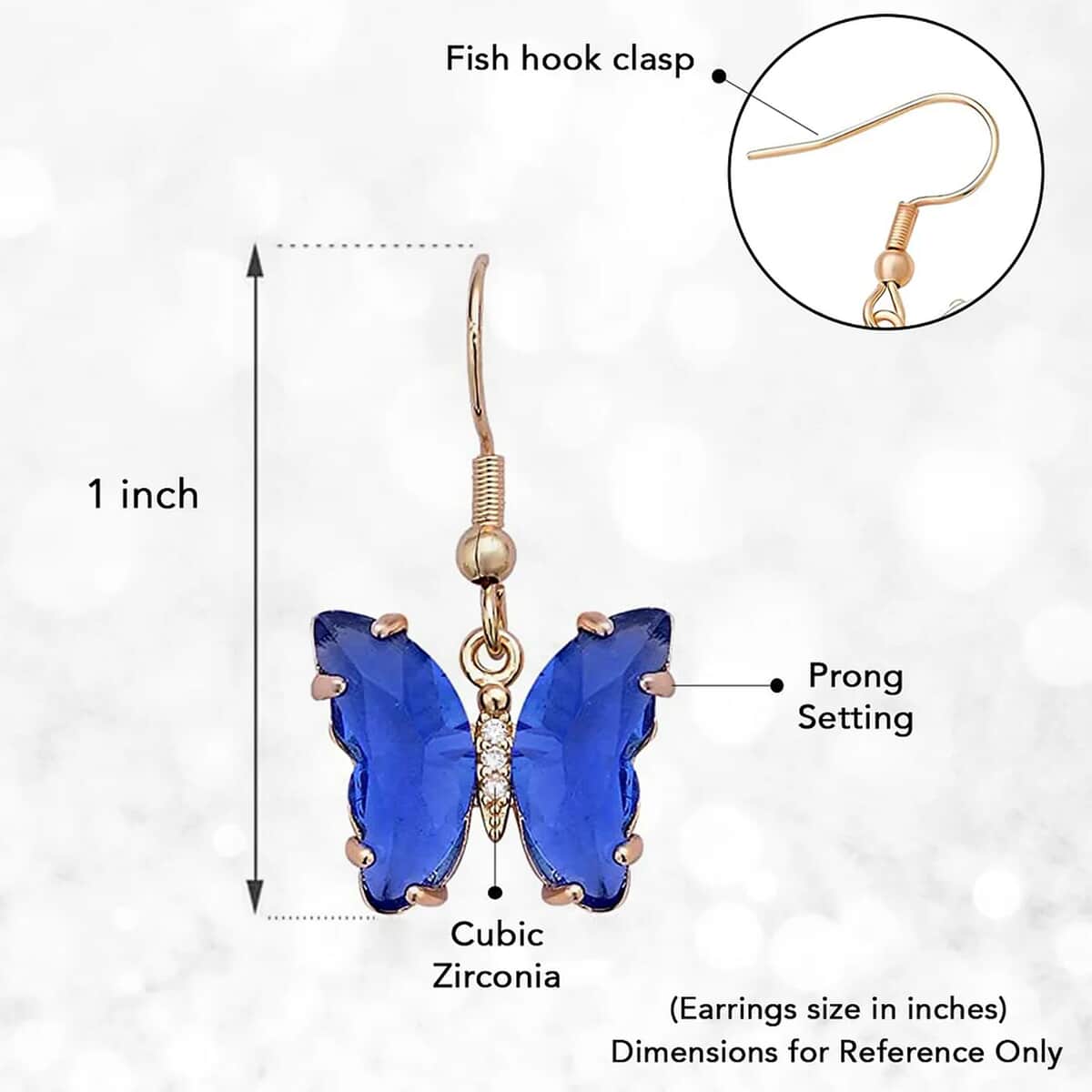 Simulated Blue Sapphire and Simulated Diamond Butterfly Earrings in Goldtone 0.10 ctw image number 6