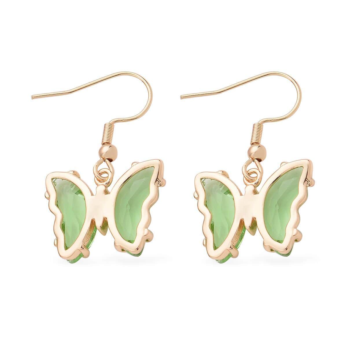 Simulated Light Green Sapphire and Simulated Diamond Butterfly Earrings in Goldtone 0.10 ctw image number 3
