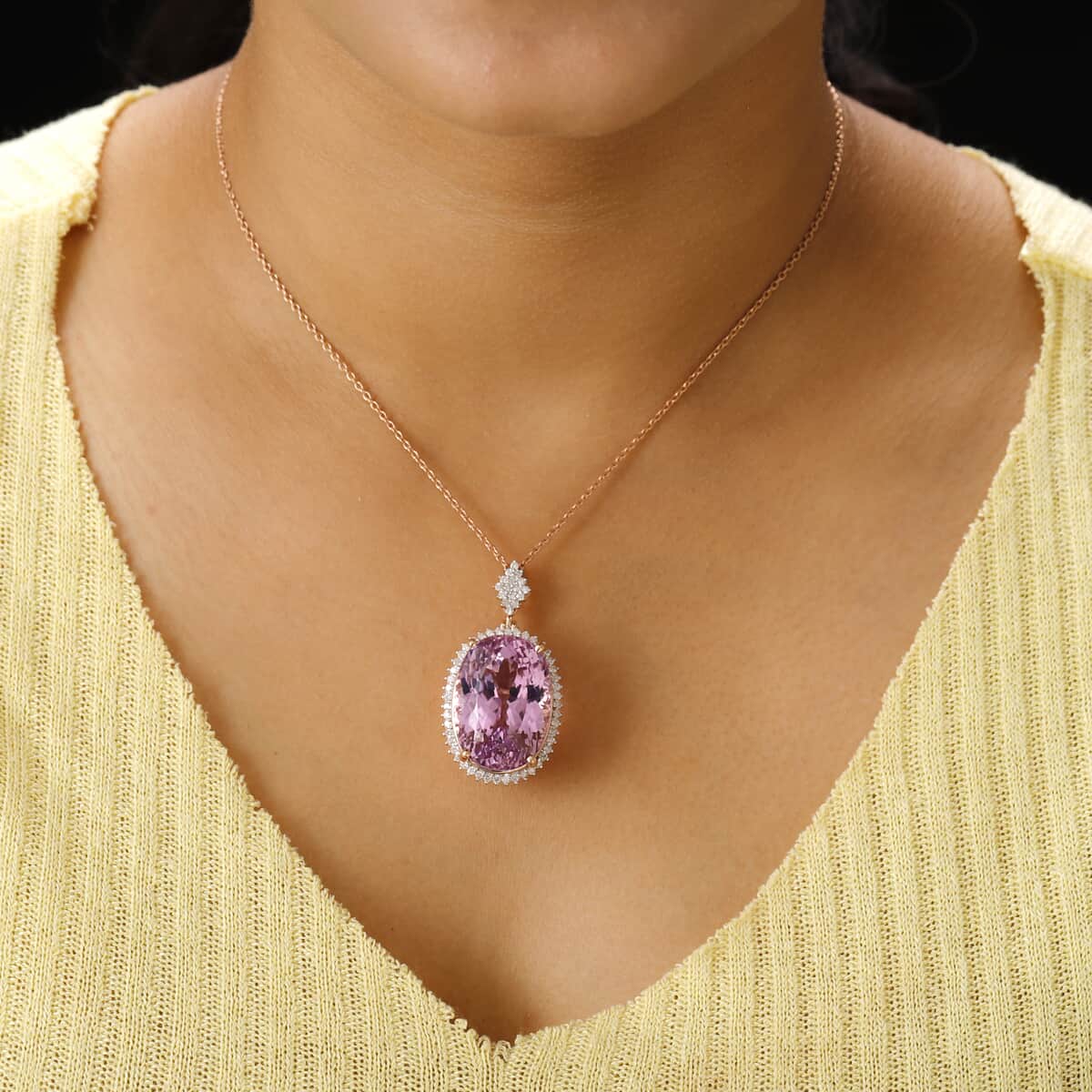 LUXORO 10K Rose Gold AAA Patroki Kunzite and Diamond G-H I3 Pendant 7 Grams 52.75 ctw image number 2