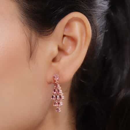 Padparadscha Tourmaline Dangle Earrings in Vermeil Rose Gold Over Sterling Silver 3.30 ctw image number 2