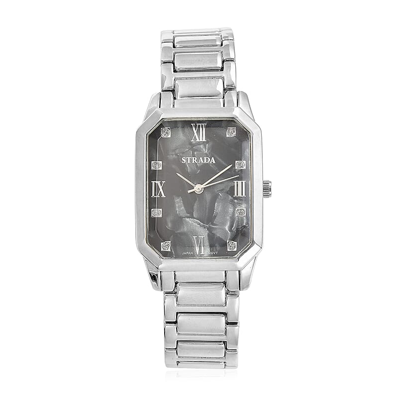 Strada Japanese Movement Watch with Black Simulated MOP Dial