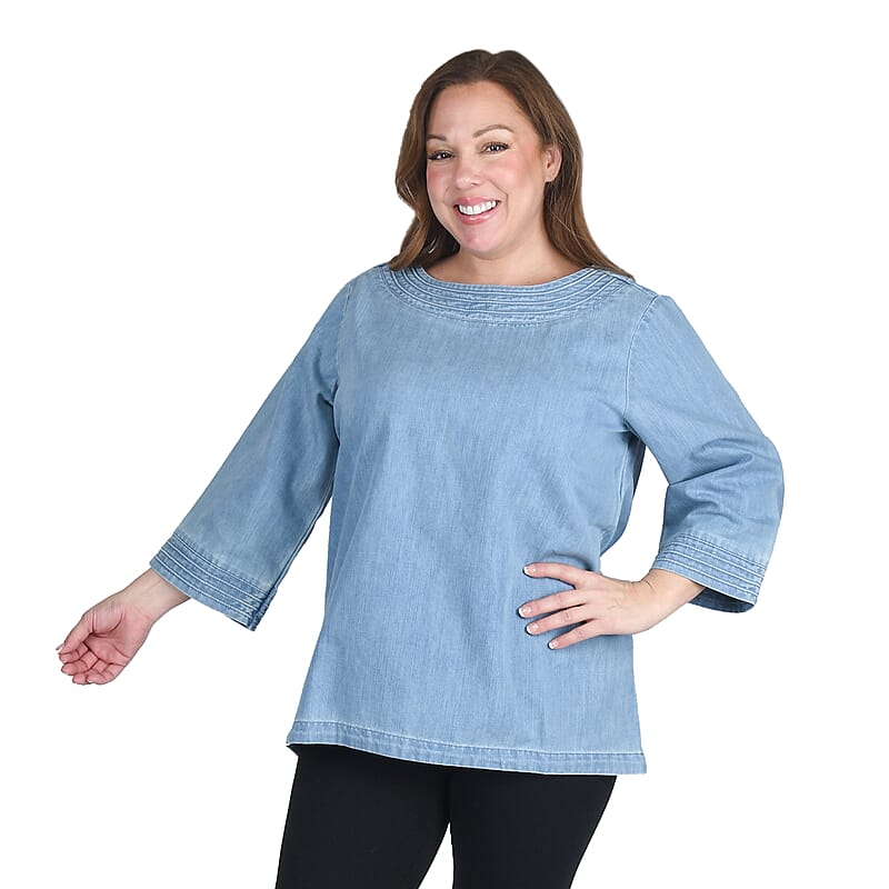 MARTHA STEWART Light Blue Wash Denim Blouse - L