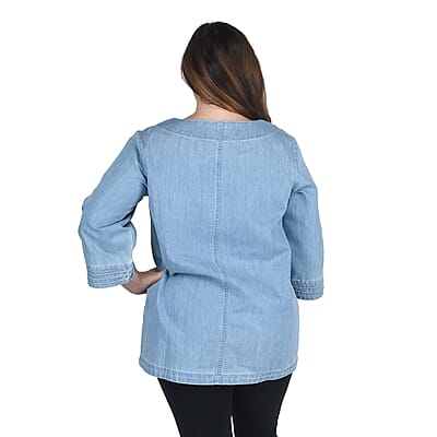 MARTHA STEWART Light Blue Wash Denim Blouse - L